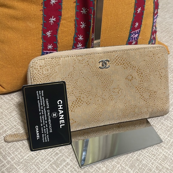 Chanel Suede Floral Zip Long Wallet